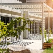 Canopy,Awning,On,Entrance,Building.,Aluminum,Pergola,Garden,By,Modern